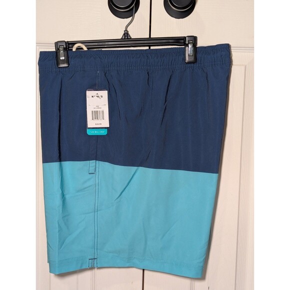 Trinity Coast Mens Blue/Turquoise Two-Tone Drawstring Swim Shorts XXL 2XL NWT - Picture 2 of 4